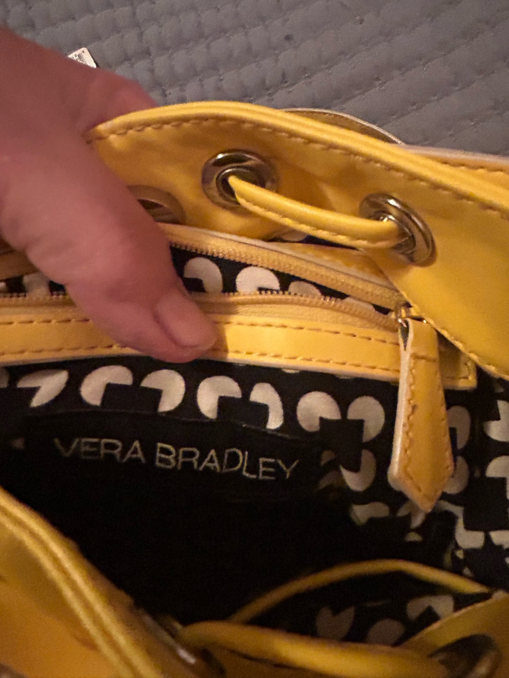 Vera Bradley Yellow Leather Drawstring Crossbody Bucket Bag - Picture 5 of 7